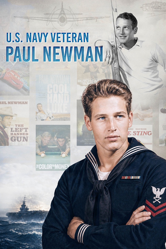 A photo illustration montage depicts actor and Navy veteran Paul Newman.