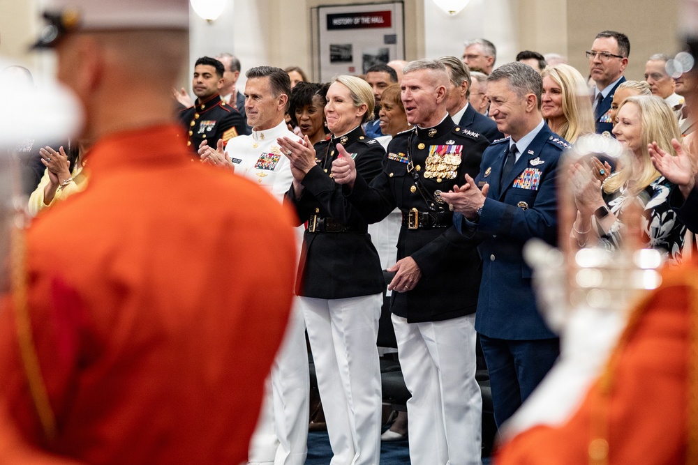 The Commandant, Gen. Eric M. Smith hosts Evening Parade for Chairman Gen. Dan Caine