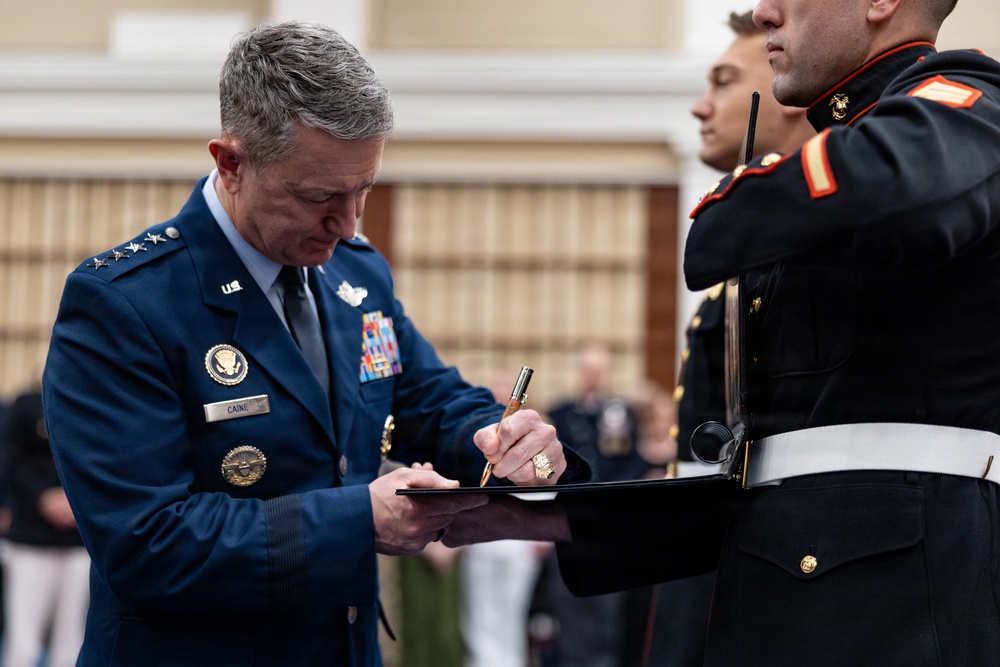 The Commandant, Gen. Eric M. Smith hosts Evening Parade for Chairman Gen. Dan Caine