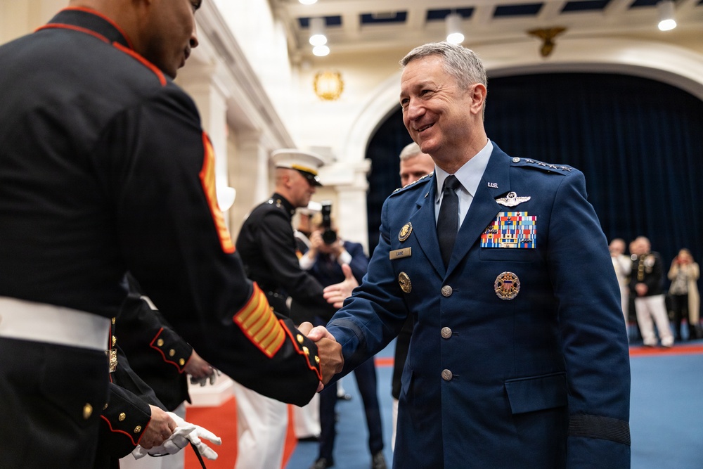 The Commandant, Gen. Eric M. Smith hosts Evening Parade for Chairman Gen. Dan Caine