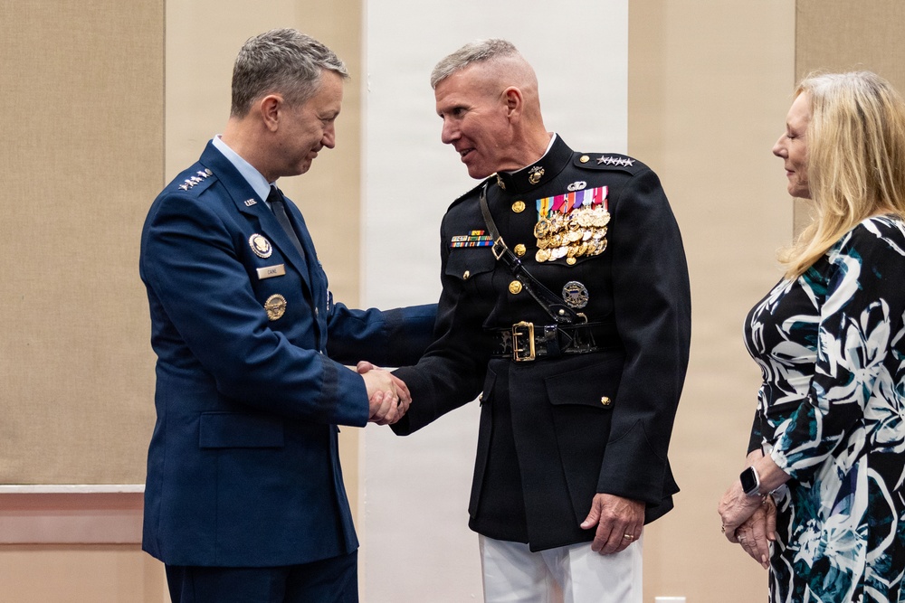 The Commandant, Gen. Eric M. Smith hosts Evening Parade for Chairman Gen. Dan Caine