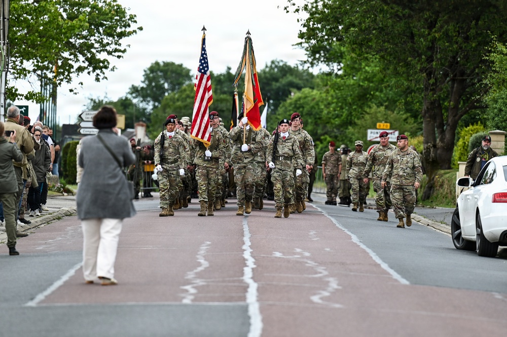 U.S., German troops march to honor 90th Infantry Division in Normandy ceremony