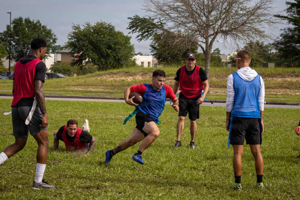 Soldiers assigned to 7th Special Forces Group (Airborne) partake in a football tournament during Red Empire Week 2026