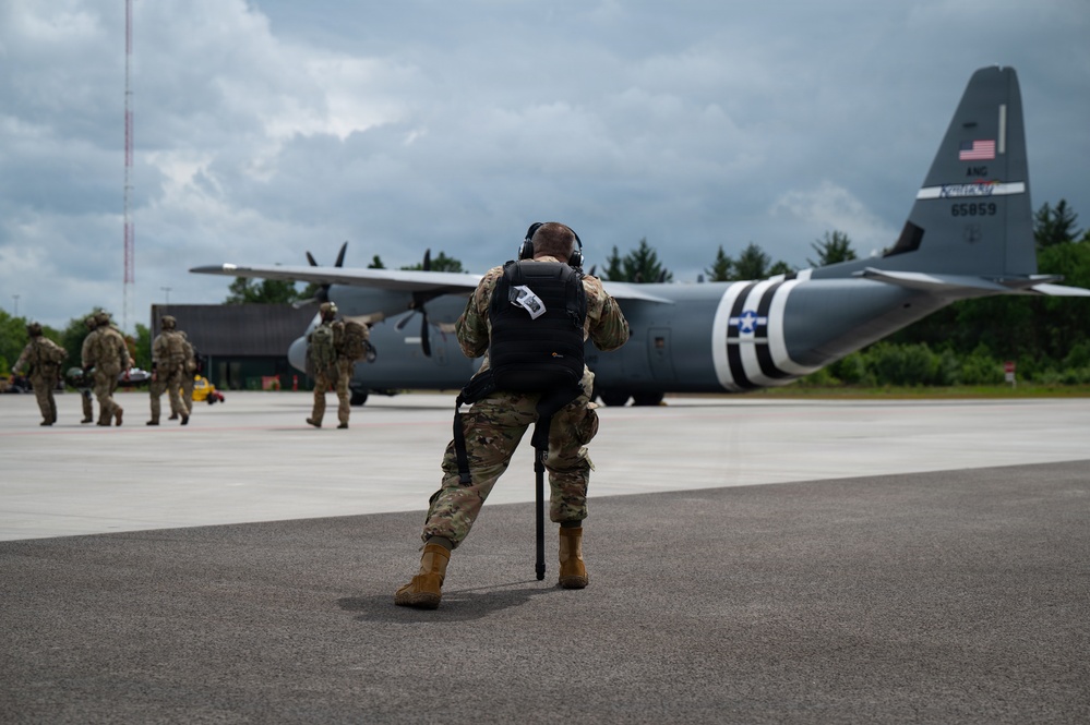 Kentucky Airmen transport Danish Air Mobile Protection and Recovery Team during Ramstein Flag 2026