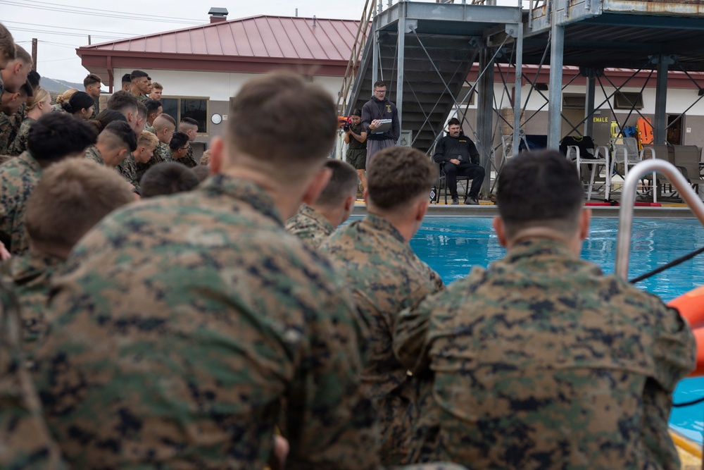 U.S. Marines with 1st CEB host a modified swim qualification for FMF