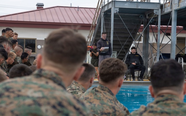 U.S. Marines with 1st CEB host a modified swim qualification for FMF