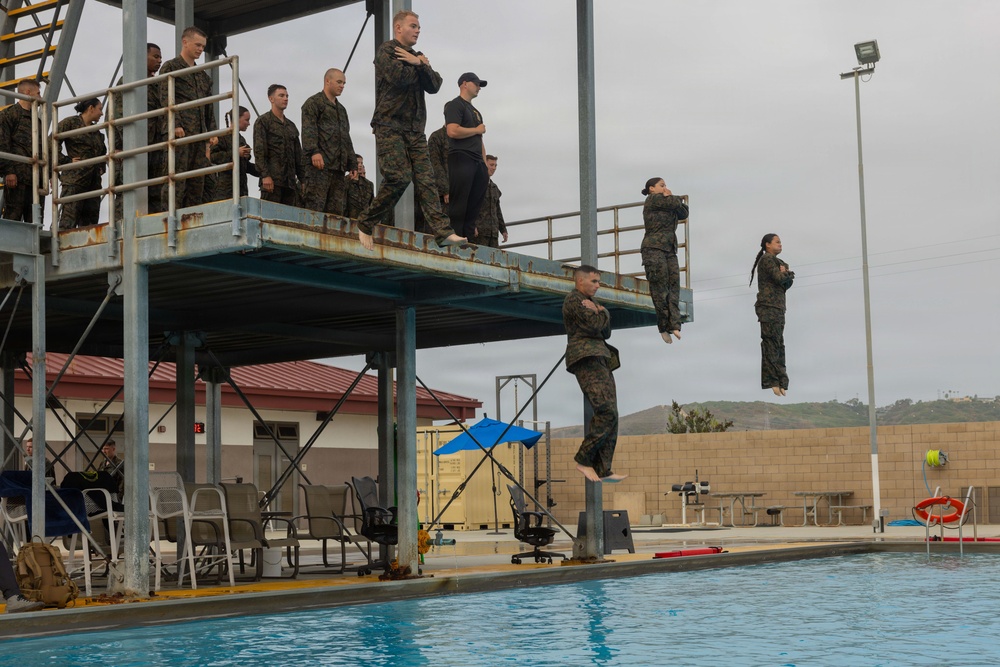 U.S. Marines with 1st CEB host a modified swim qualification for FMF