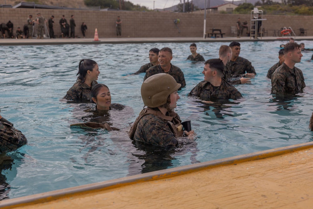 U.S. Marines with 1st CEB host a modified swim qualification for FMF