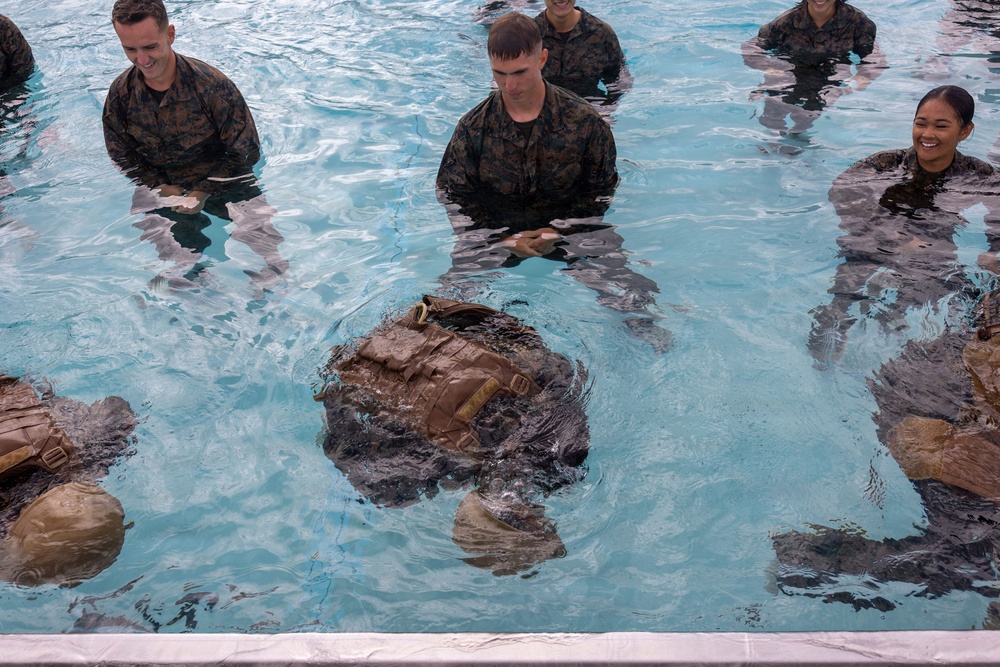U.S. Marines with 1st CEB host a modified swim qualification for FMF