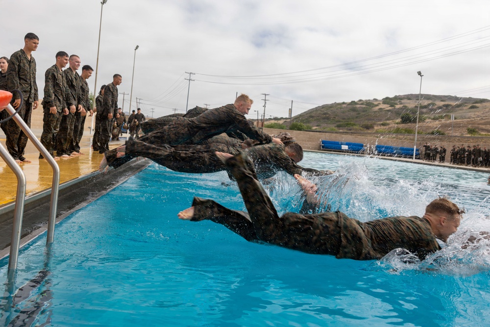 U.S. Marines with 1st CEB host a modified swim qualification for FMF