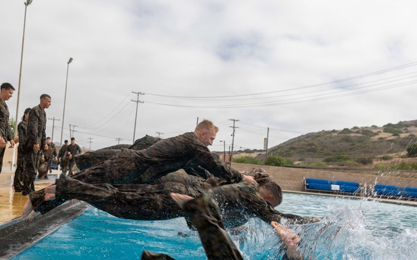 U.S. Marines with 1st CEB host a modified swim qualification for FMF