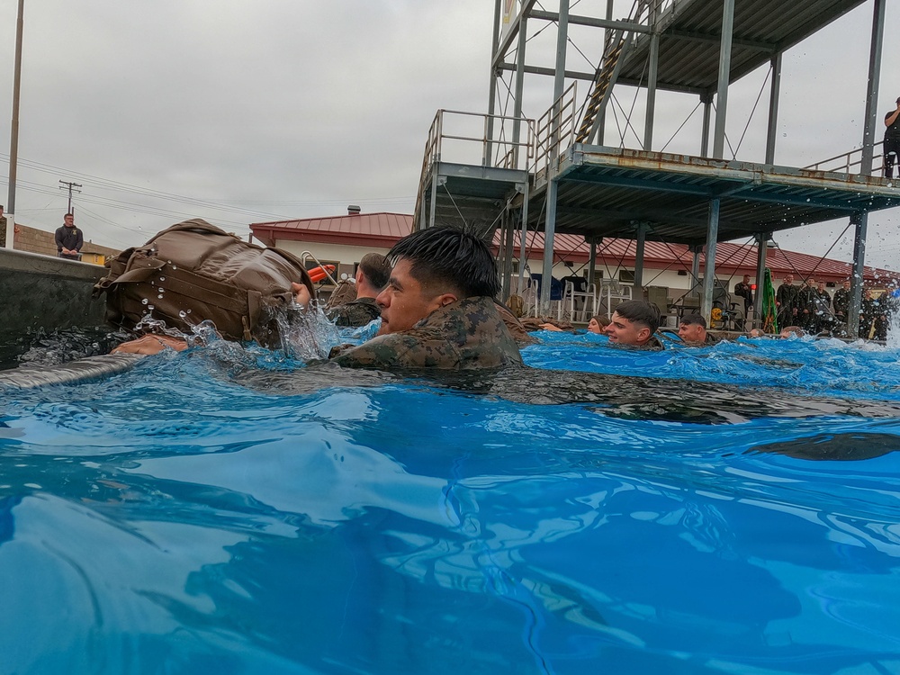 U.S. Marines with 1st CEB host a modified swim qualification for FMF