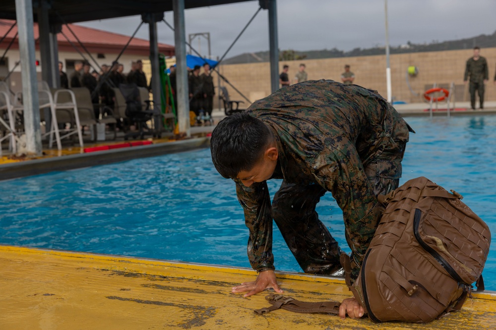 U.S. Marines with 1st CEB host a modified swim qualification for FMF