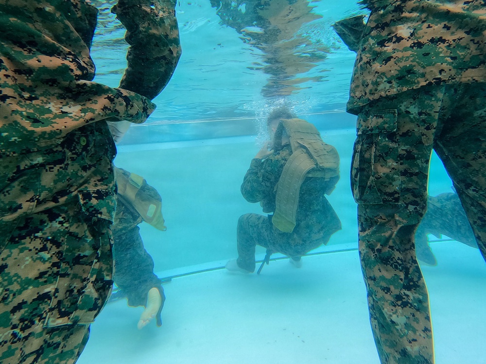 U.S. Marines with 1st CEB host a modified swim qualification for FMF