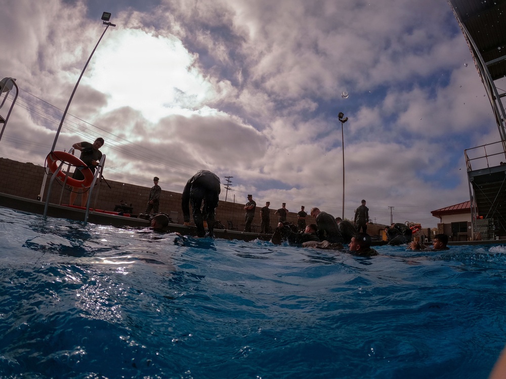 U.S. Marines with 1st CEB host a modified swim qualification for FMF