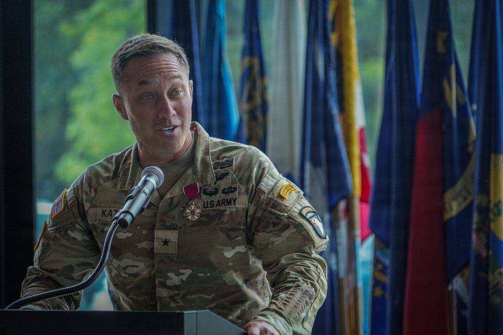 Brig. Gen. Joseph Katz delivers remarks during his farewell speech.
