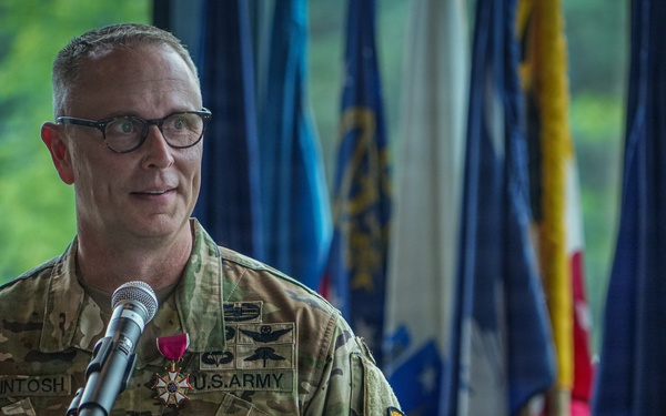 Maj. Gen. Travis McIntosh delivers remarks during an Honor Eagle ceremony
