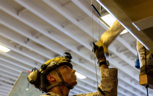 11th MEU Marines, Sailors Conduct Static Ladder Training Aboard USS Boxer