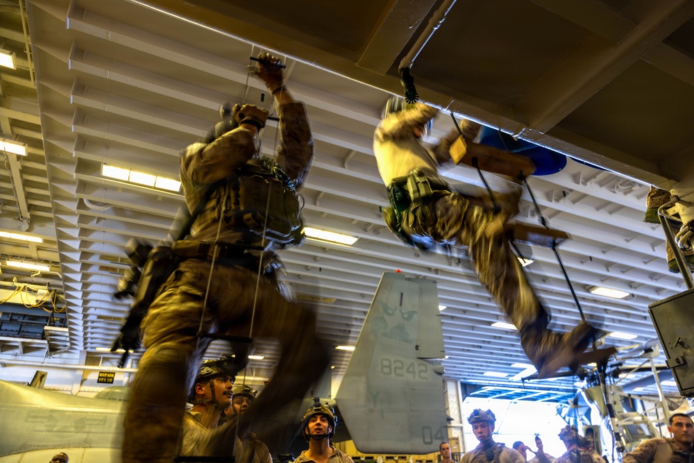 11th MEU Marines, Sailors Conduct Static Ladder Training Aboard USS Boxer