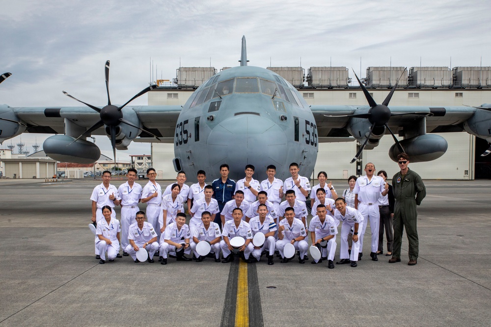 JMSDF Cadets Tour VMGR-152 KC-130J Aircraft at MCAS Iwakuni