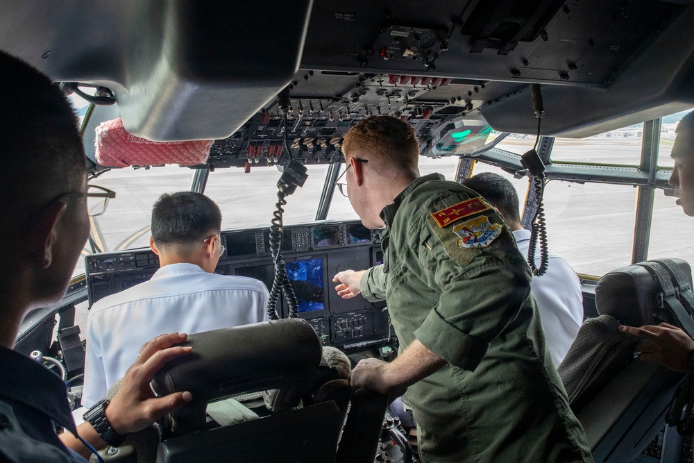 JMSDF Cadets Tour VMGR-152 KC-130J Aircraft at MCAS Iwakuni