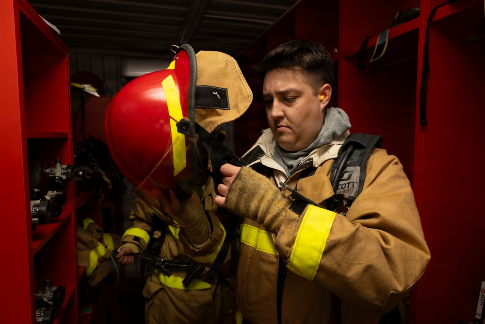 USS Bulkeley (DDG 84) conducts a shipboard firefighting drill in Naval Station Rota, Spain, June 10, 2026