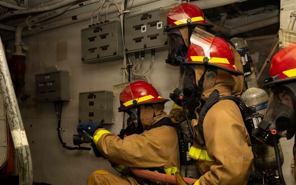 USS Bulkeley (DDG 84) conducts a shipboard firefighting drill in Naval Station Rota, Spain, June 10, 2026