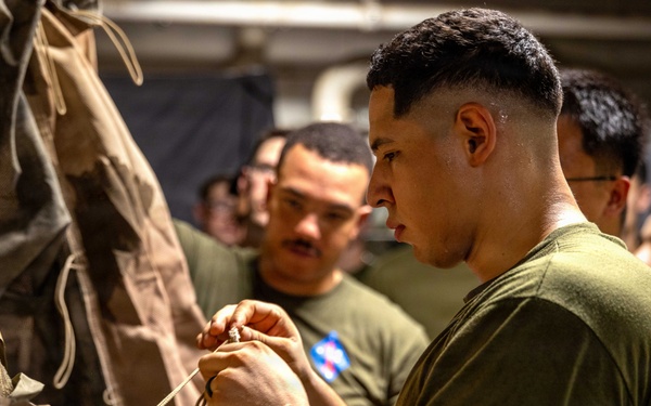 11th MEU Marines, Sailors Conduct Camouflage Net Familiarization Training aboard USS Boxer
