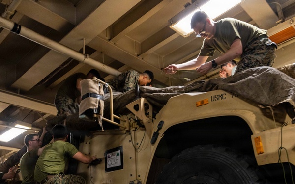 11th MEU Marines, Sailors Conduct Camouflage Net Familiarization Training aboard USS Boxer