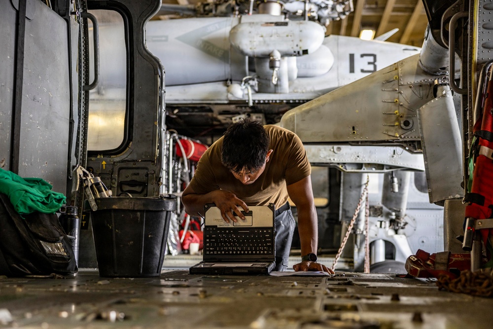 USS Iwo Jima Sailors Perform MH-60S Seahawk Inspections