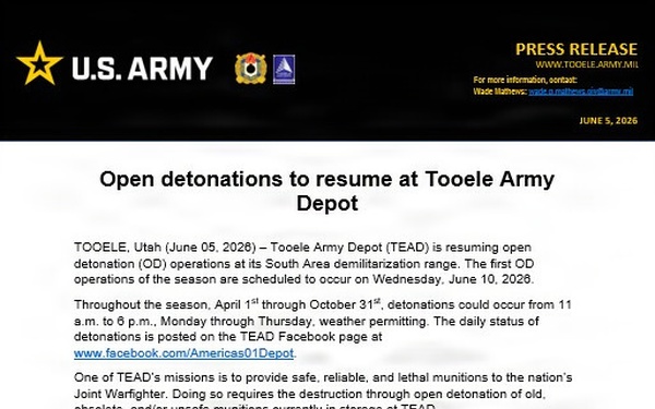 Open detonations to resume at Tooele Army Depot