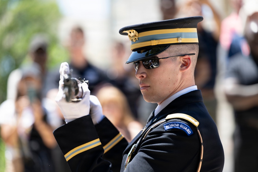 Commander of the Guard U.S. Army Capt. Sean Paul Stolarski Conducts His Last Walk as a Tomb Sentinel