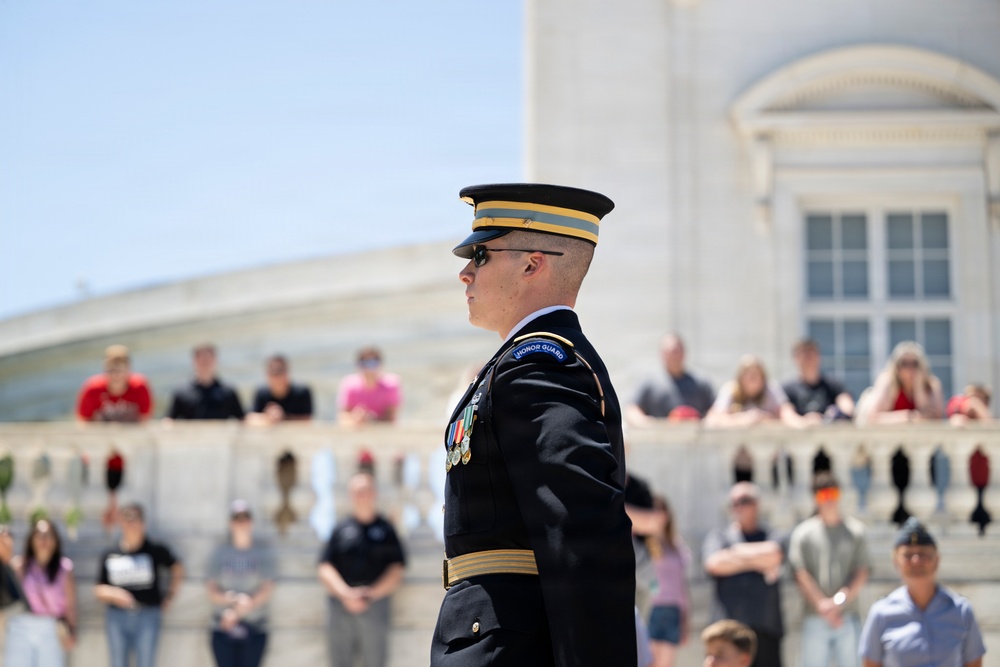 Commander of the Guard U.S. Army Capt. Sean Paul Stolarski Conducts His Last Walk as a Tomb Sentinel
