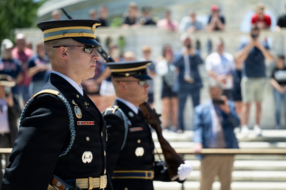 Commander of the Guard U.S. Army Capt. Sean Paul Stolarski Conducts His Last Walk as a Tomb Sentinel