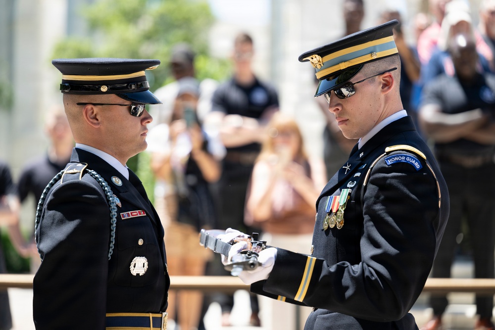 Commander of the Guard U.S. Army Capt. Sean Paul Stolarski Conducts His Last Walk as a Tomb Sentinel