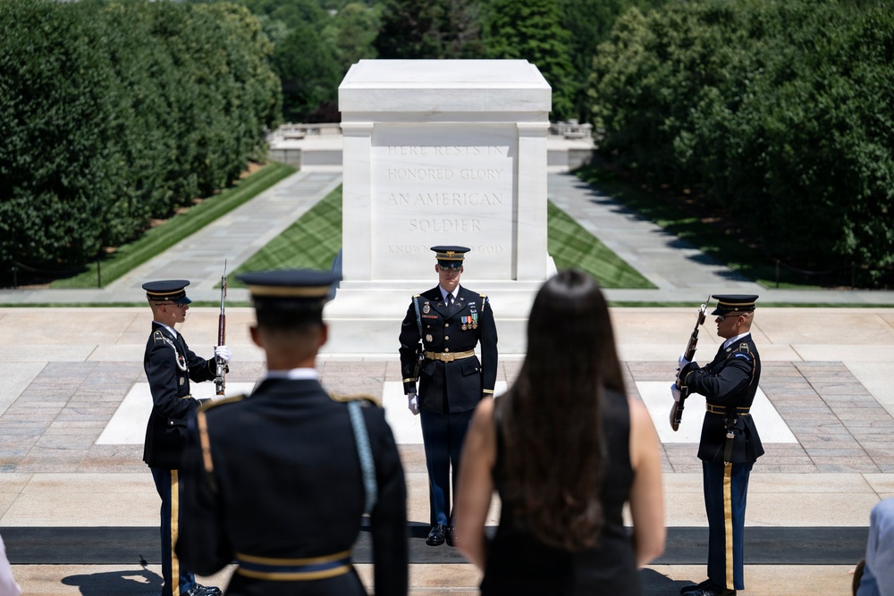 Commander of the Guard U.S. Army Capt. Sean Paul Stolarski Conducts His Last Walk as a Tomb Sentinel