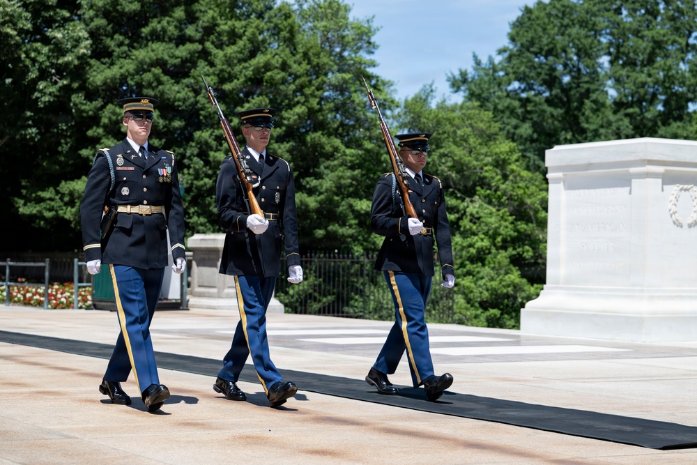 Commander of the Guard U.S. Army Capt. Sean Paul Stolarski Conducts His Last Walk as a Tomb Sentinel
