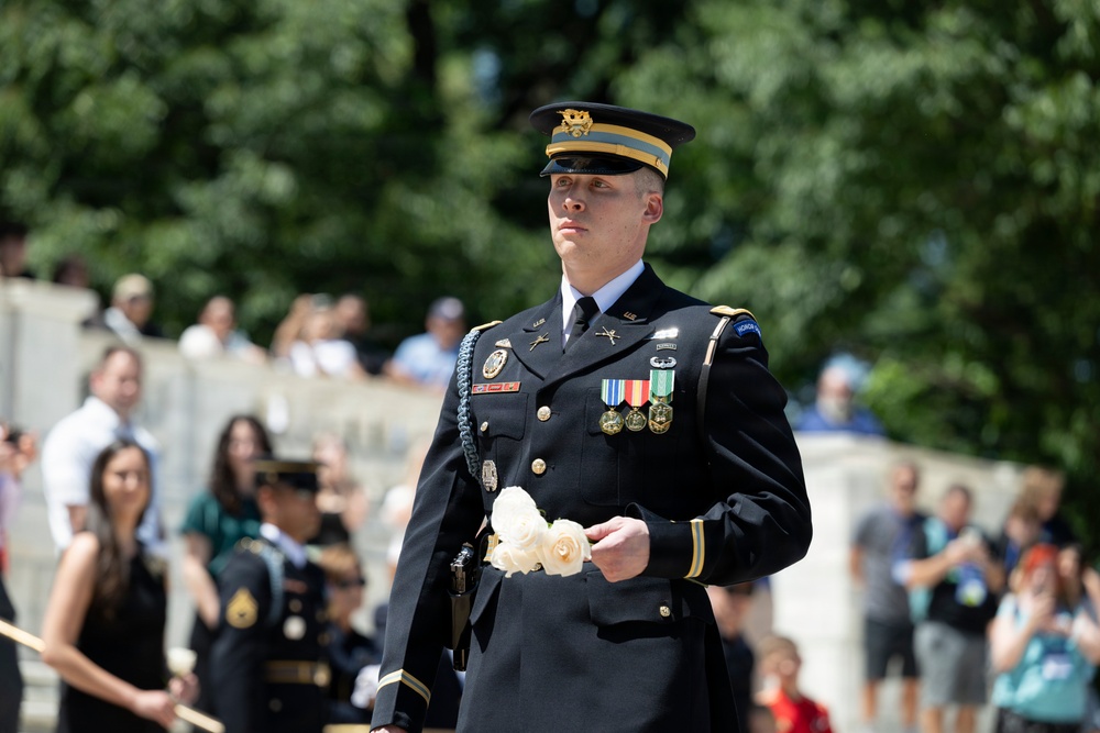 Commander of the Guard U.S. Army Capt. Sean Paul Stolarski Conducts His Last Walk as a Tomb Sentinel