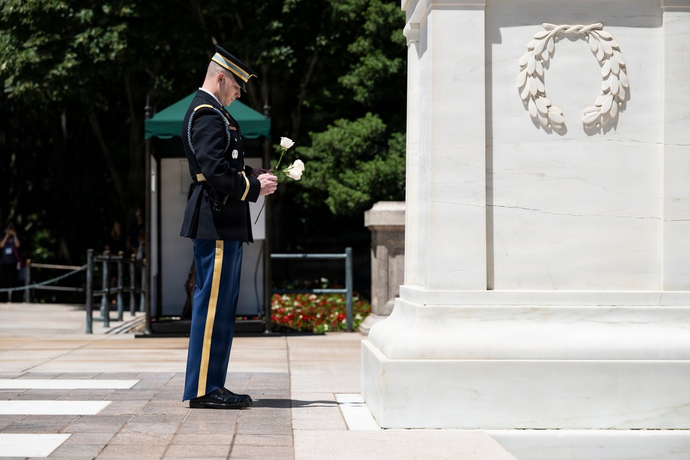 Commander of the Guard U.S. Army Capt. Sean Paul Stolarski Conducts His Last Walk as a Tomb Sentinel