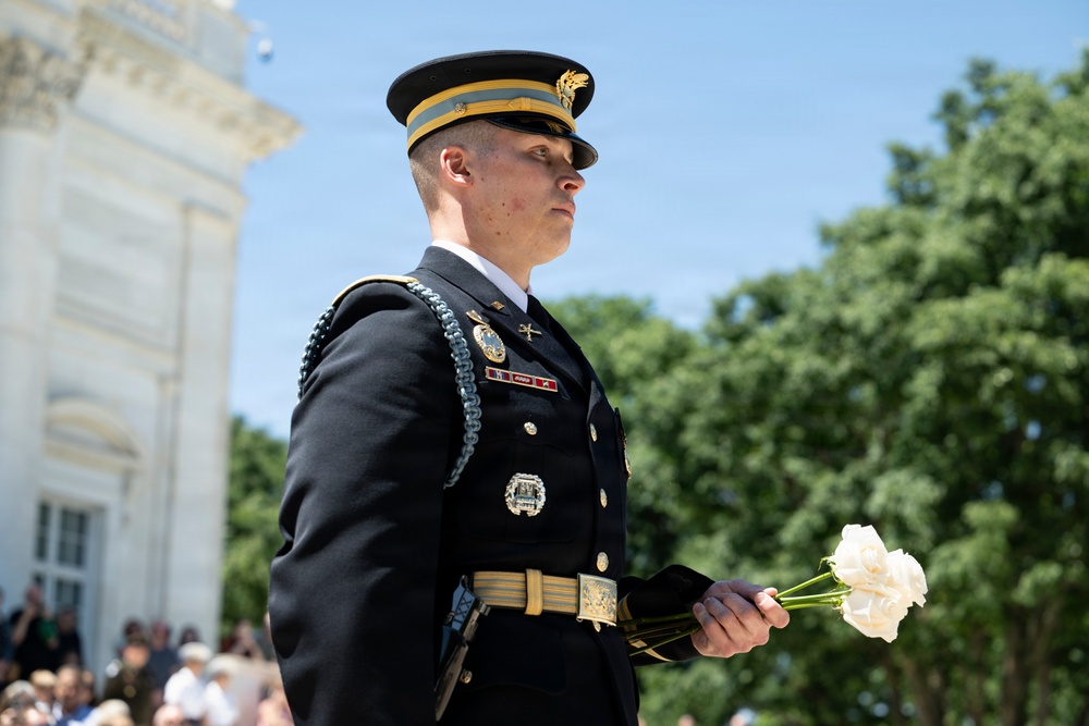 Commander of the Guard U.S. Army Capt. Sean Paul Stolarski Conducts His Last Walk as a Tomb Sentinel