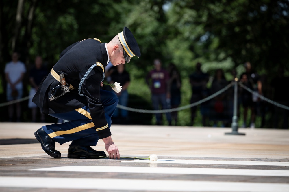 Commander of the Guard U.S. Army Capt. Sean Paul Stolarski Conducts His Last Walk as a Tomb Sentinel
