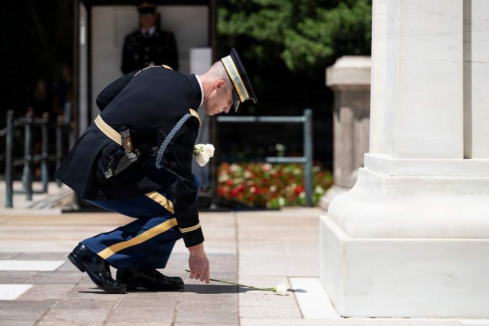 Commander of the Guard U.S. Army Capt. Sean Paul Stolarski Conducts His Last Walk as a Tomb Sentinel