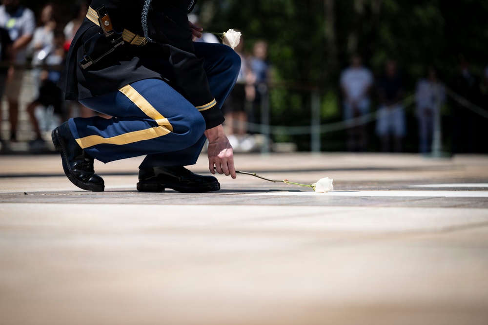 Commander of the Guard U.S. Army Capt. Sean Paul Stolarski Conducts His Last Walk as a Tomb Sentinel