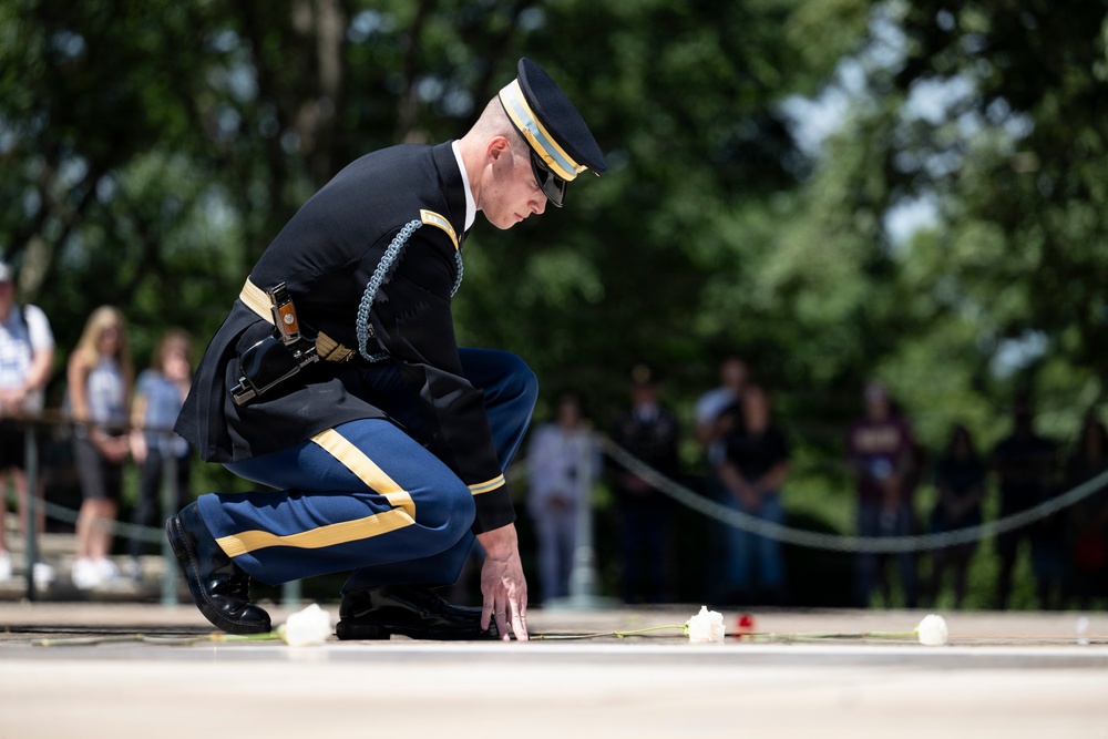 Commander of the Guard U.S. Army Capt. Sean Paul Stolarski Conducts His Last Walk as a Tomb Sentinel