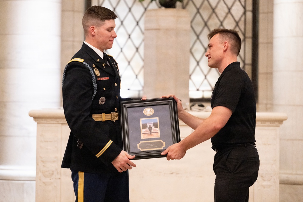 Commander of the Guard U.S. Army Capt. Sean Paul Stolarski Conducts His Last Walk as a Tomb Sentinel