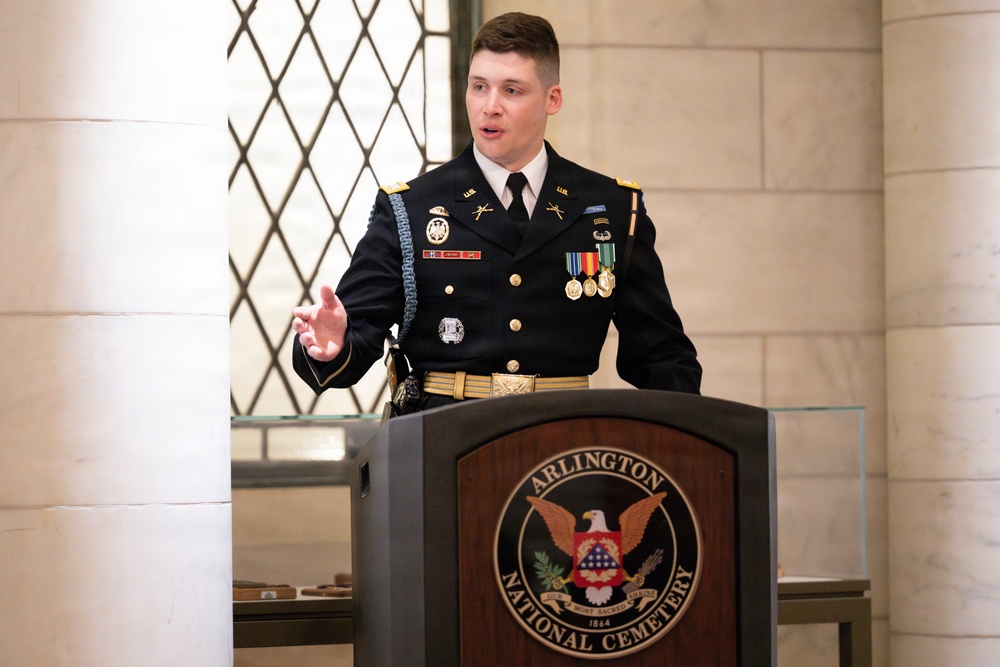 Commander of the Guard U.S. Army Capt. Sean Paul Stolarski Conducts His Last Walk as a Tomb Sentinel