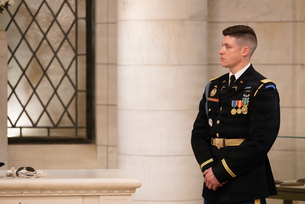 Commander of the Guard U.S. Army Capt. Sean Paul Stolarski Conducts His Last Walk as a Tomb Sentinel