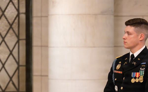 Commander of the Guard U.S. Army Capt. Sean Paul Stolarski Conducts His Last Walk as a Tomb Sentinel