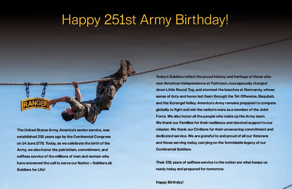 251st Army Birthday Cake-Cutting and Reenlistment Ceremony Program