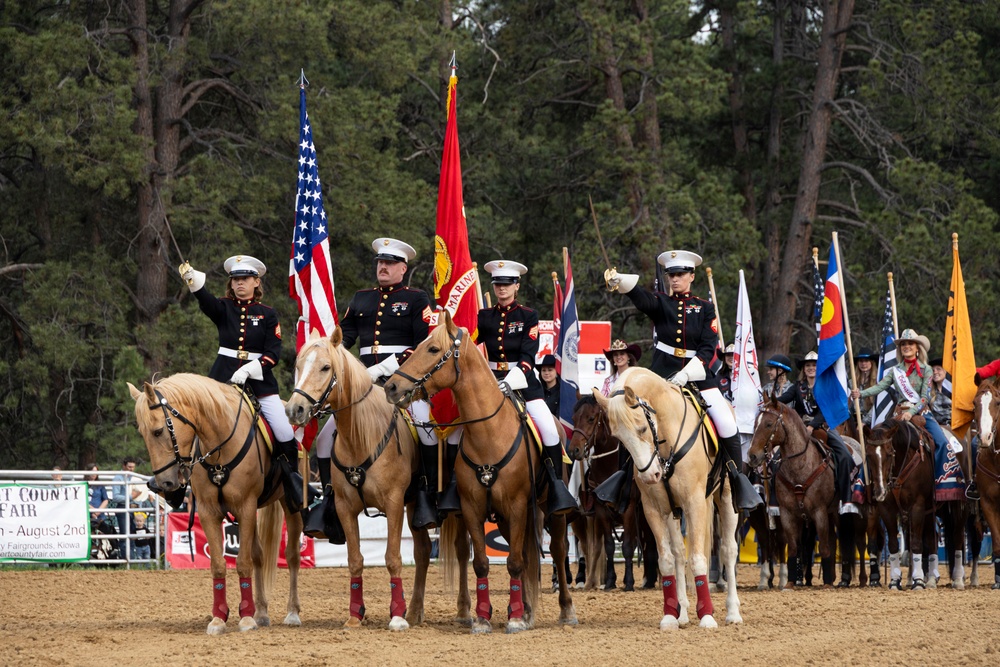 Marine Corps Mounted Color Guard participates in Elizabeth Stampede 2026